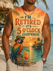 Men's I'm Retired It's 5 O'clock Everywhere Parrot Print Casual Vest gracestitchs
