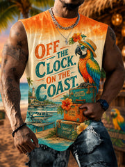 Men's Off The Clock On The Coast Parrot Print Casual Vest gracestitchs