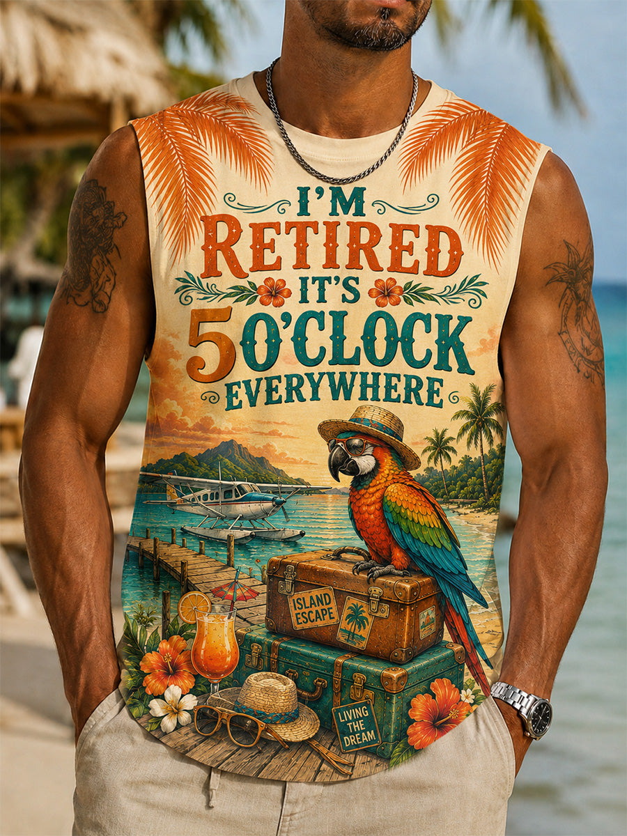 Men's I'm Retired It's 5 O'clock Everywhere Parrot Print Casual Vest gracestitchs