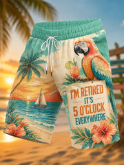 Men's I'm Retired It's 5 O'clock Everywhere Parrot Print Casual Shorts gracestitchs