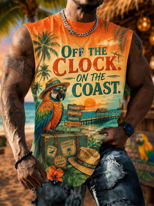 Men's Off The Clock On The Coast Parrot Print Casual Vest