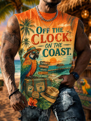 Men's Off The Clock On The Coast Parrot Print Casual Vest gracestitchs