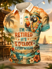 Men's I'm Retired It's 5 O'clock Everywhere Parrot Print Casual Polo gracestitchs