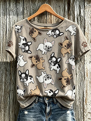 Women's cute dog pattern printed short-sleeved T-shirt gracestitchs