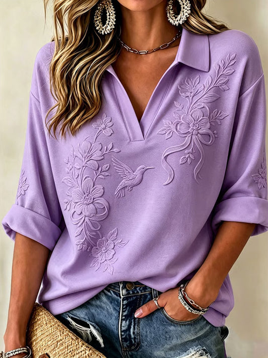 Women's Alzheimer's Awareness Dementia Support Purple Ribbon Purple Floral & Hummingbird  Art  Top gracestitchs