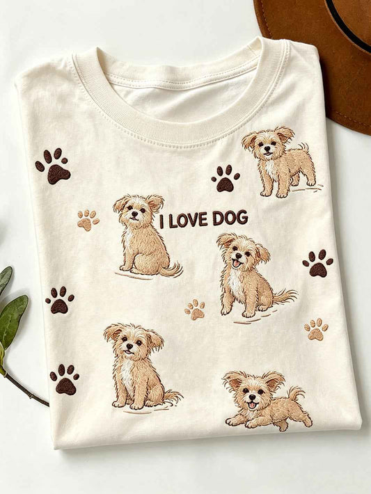 Women's cute dog pattern printed short-sleeved T-shirt