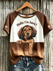 Women's cute dog pattern printed short-sleeved T-shirt gracestitchs