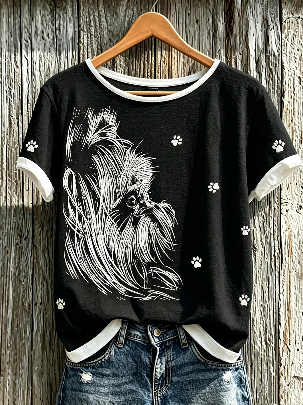 Women's cute dog pattern printed short-sleeved T-shirt gracestitchs