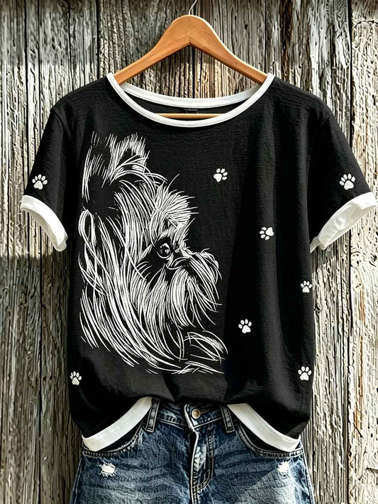Women's cute dog pattern printed short-sleeved T-shirt