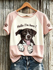 Women's cute dog pattern printed short-sleeved T-shirt