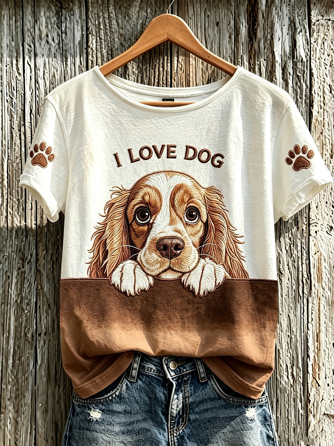 Women's cute dog pattern printed short-sleeved T-shirt gracestitchs