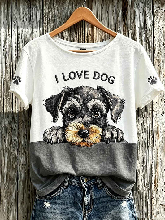Women's cute dog pattern printed short-sleeved T-shirt