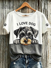 Women's cute dog pattern printed short-sleeved T-shirt
