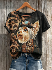 Women's Steampunk Yorkshire Terrier Dog Art Print short-sleeved T-shirt gracestitchs