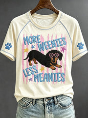 Women's More Weenies Less Meanies Funny Dachshund Art Print Short Sleeve T-shirt gracestitchs