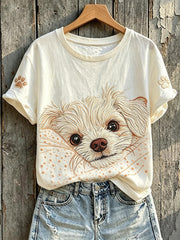 Women's Lovely Maltese Puppy Print Short-sleeved T-shirt gracestitchs