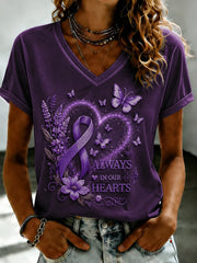 Women's Purple Flora Art Printed V-neck T-shirt gracestitchs