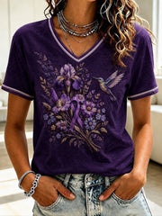 Women's Alzheimer's Awareness Printed V-neck T-shirt gracestitchs