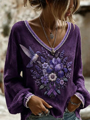Women's Alzheimer's Awareness Printed Cotton-Linen Shirt gracestitchs
