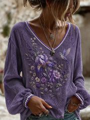 Women's Alzheimer's Awareness Printed Cotton-Linen Shirt gracestitchs