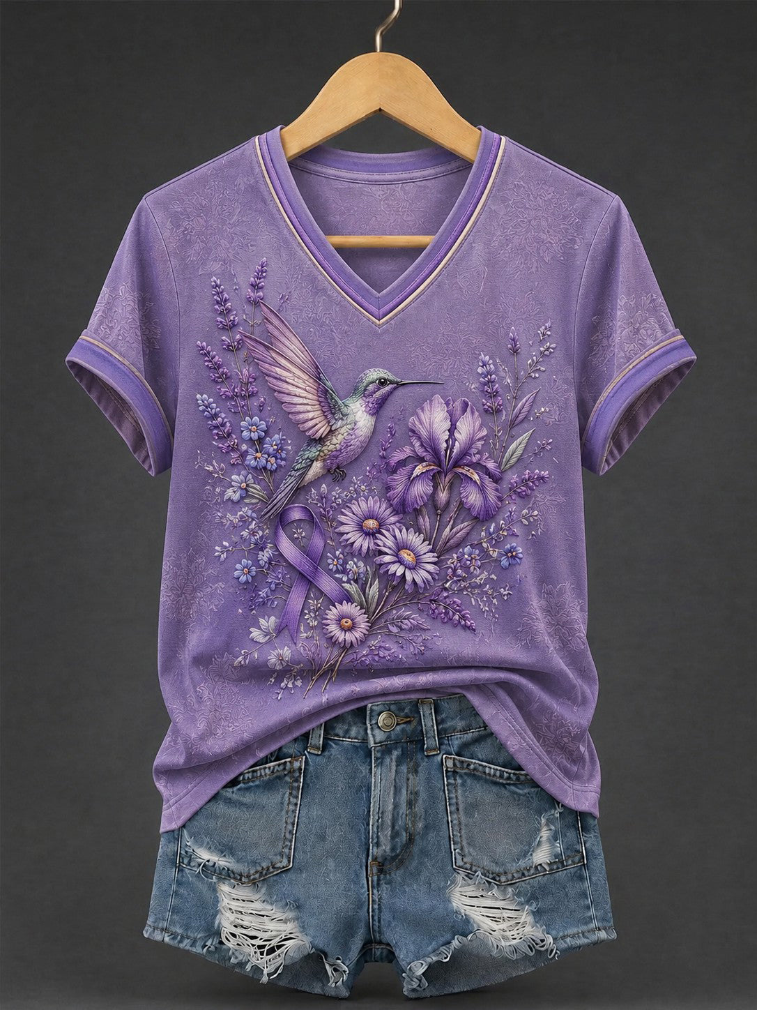 Women's Alzheimer's Awareness Printed V-neck T-shirt gracestitchs