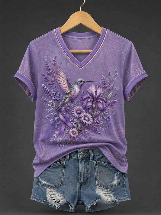 Women's Alzheimer's Awareness Printed V-neck T-shirt