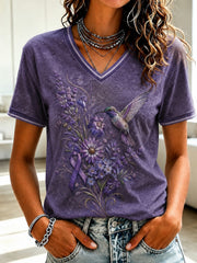 Women's Alzheimer's Awareness Printed V-neck T-shirt gracestitchs