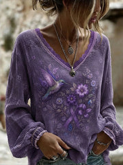 Women's Alzheimer's Awareness Printed Cotton-Linen Shirt gracestitchs