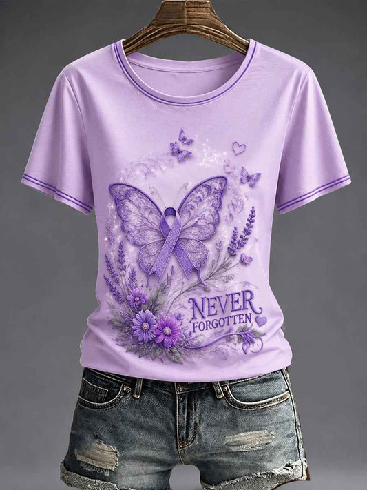 Women's Purple Flora Art Printed T-shirt