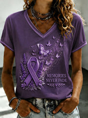Women's Purple Flora Art Printed V-neck T-shirt gracestitchs