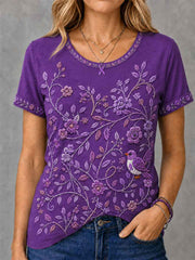Women's Purple Floral & Hummingbird Print Alzheimer's Awareness Support Tee