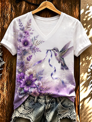 Women's Hummingbird and floral print short-sleeved T-shirt gracestitchs