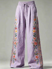 Women's Purple Floral Print Casual Pants