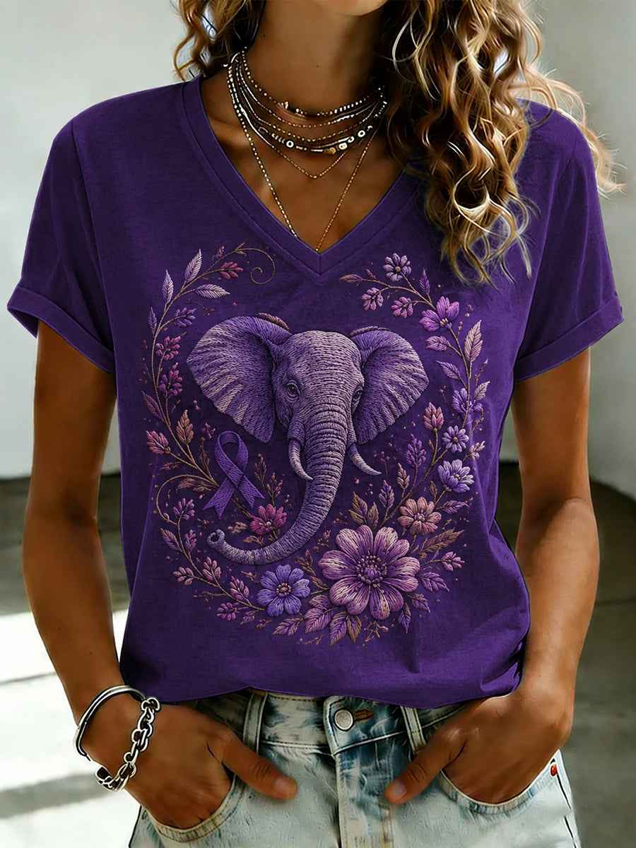 Women's Alzheimer's Awareness Elephant Print T-Shirt