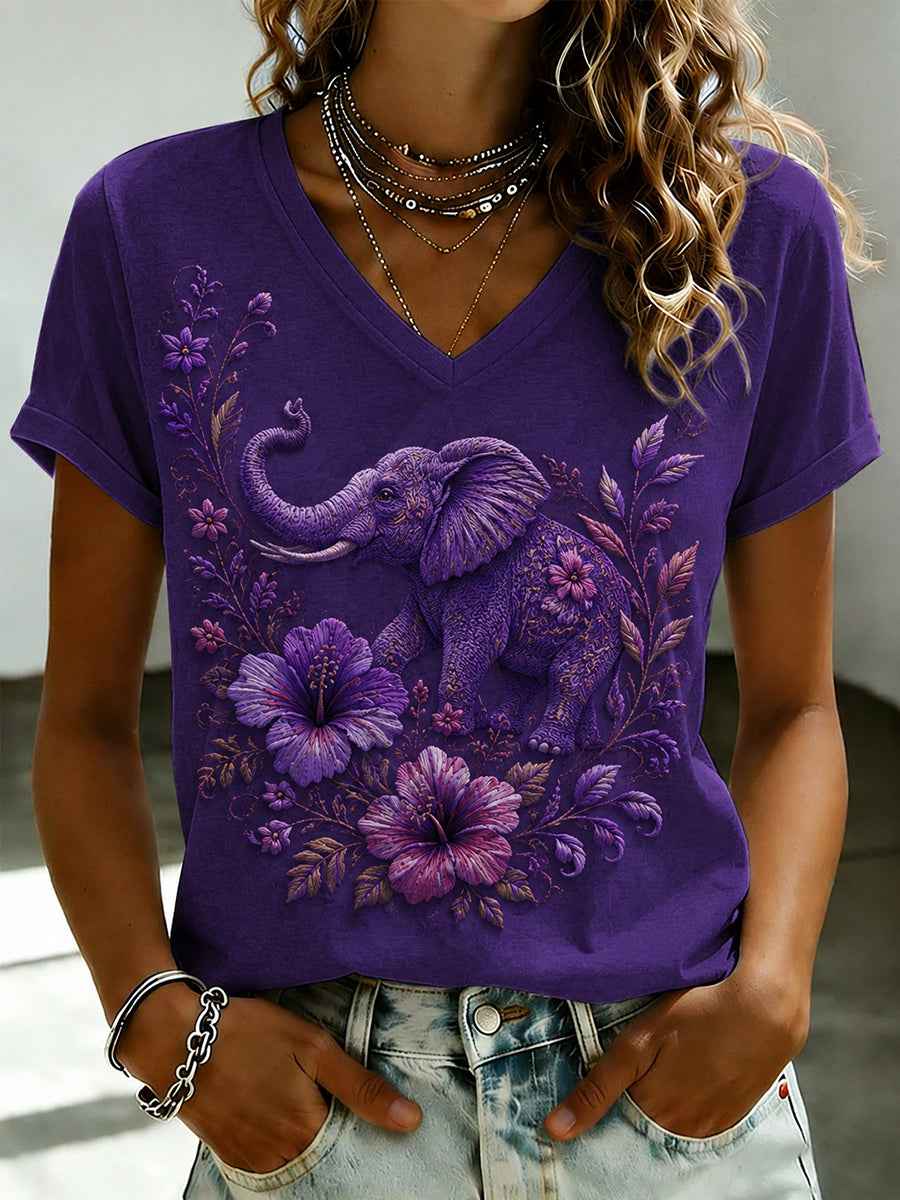 Women's Alzheimer's Awareness Elephant Print T-Shirt