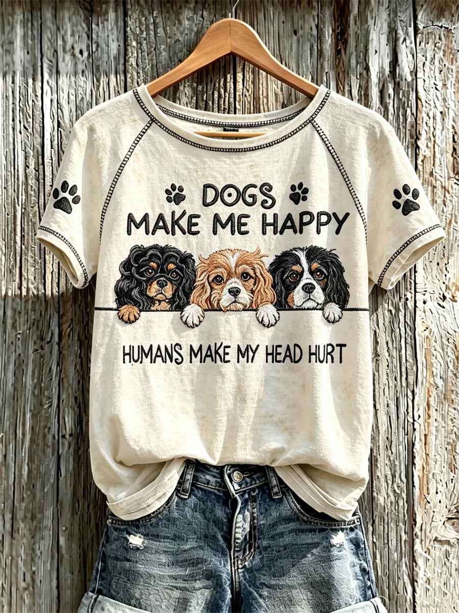 Women's Dogs Make Me Happy Humans Make My Head Hurt Peeking Cavalier King Charles Spaniel T-shirt
