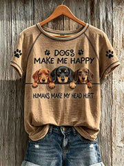 Women's Dogs Make Me Happy Humans Make My Head Hurt Peeking Dachshunds Print T-shirt