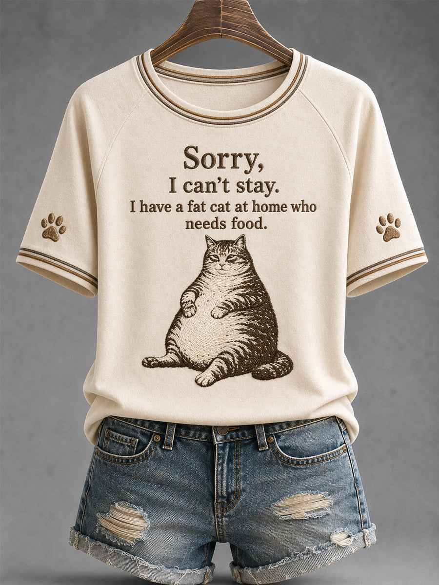 Women's Funny Cute Fat Cute Cat Print Gift For Cat Lovers Casual Tee