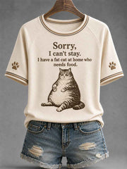 Women's Funny Cute Fat Cute Cat Print Gift For Cat Lovers Casual Tee