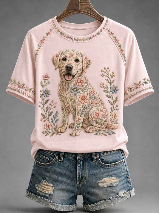 Women's Floral Dog Print Casual Tee