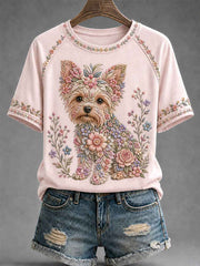 Women's Floral Dog Print Casual Tee