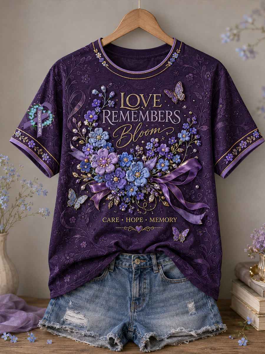 Women's Alzheimer's Awareness Floral Art Printed T-shirt