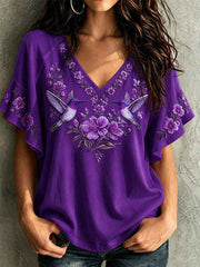 Women's Alzheimer's Awareness Hummingbird Flowers Hang Shot Short Sleeve T-Shirt