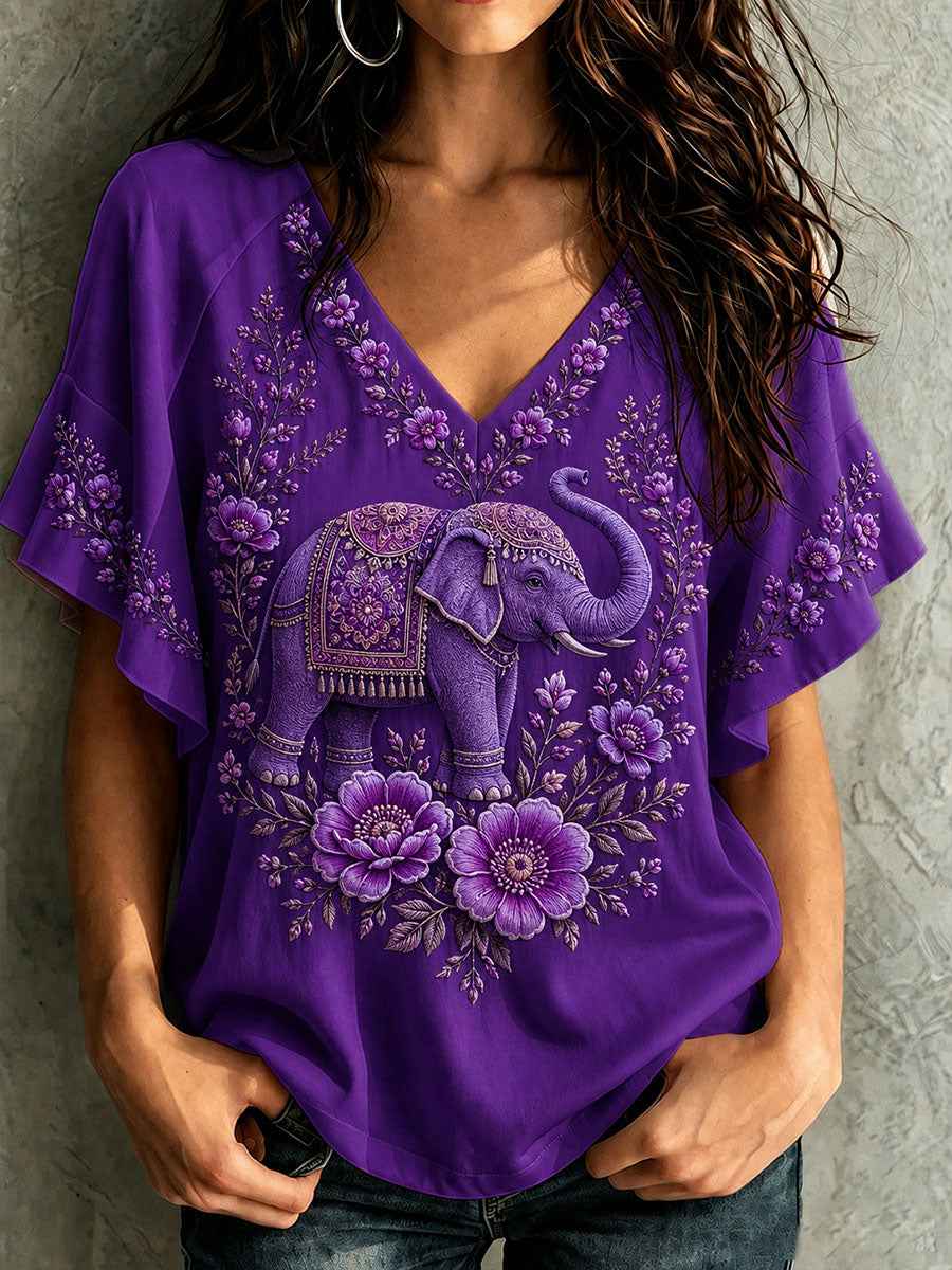 Women's Alzheimer's Awareness Elephant Flowers Hang Shot Short Sleeve T-Shirt