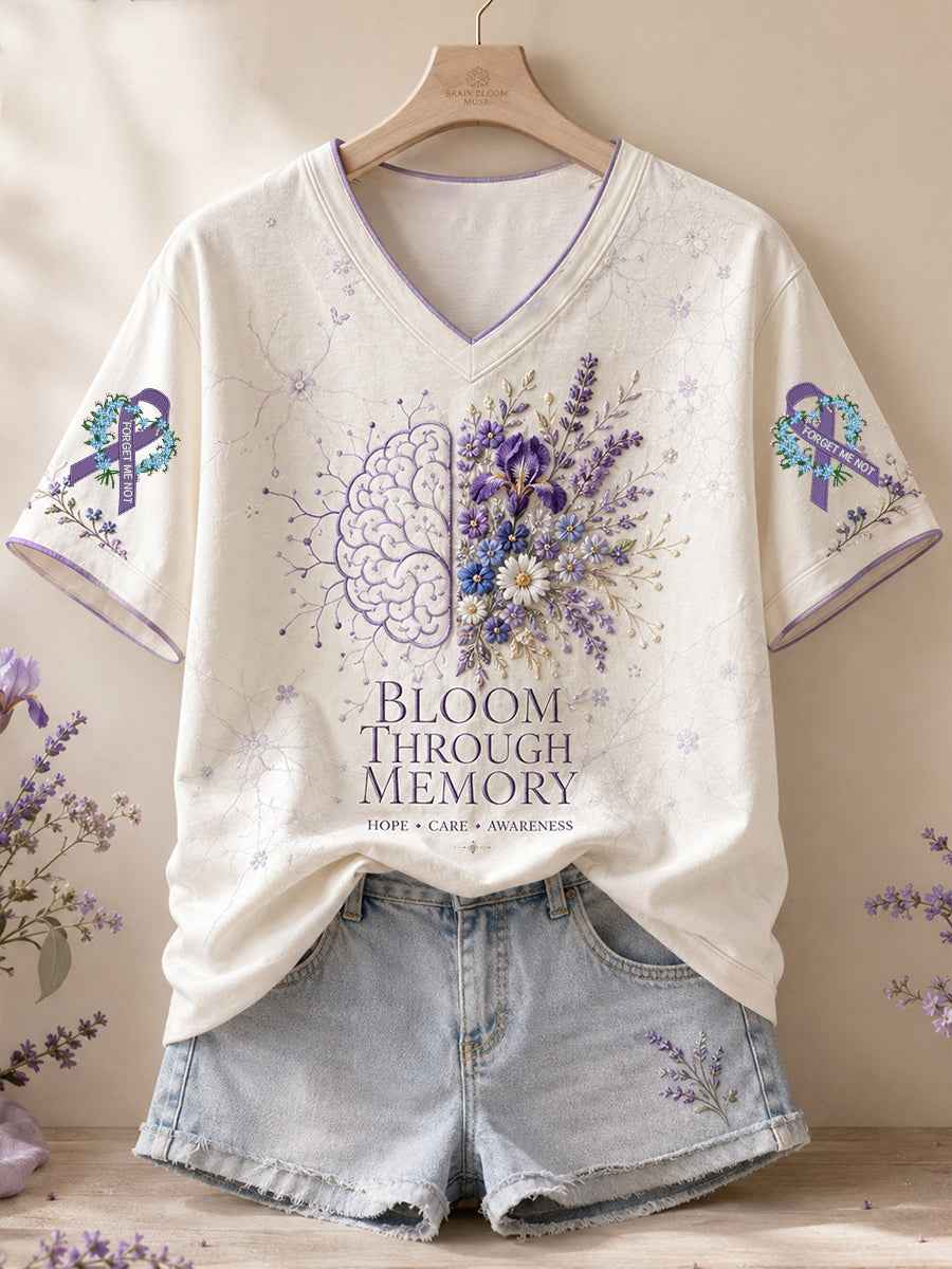 Women's Alzheimer's Awareness Floral Art Printed T-shirt