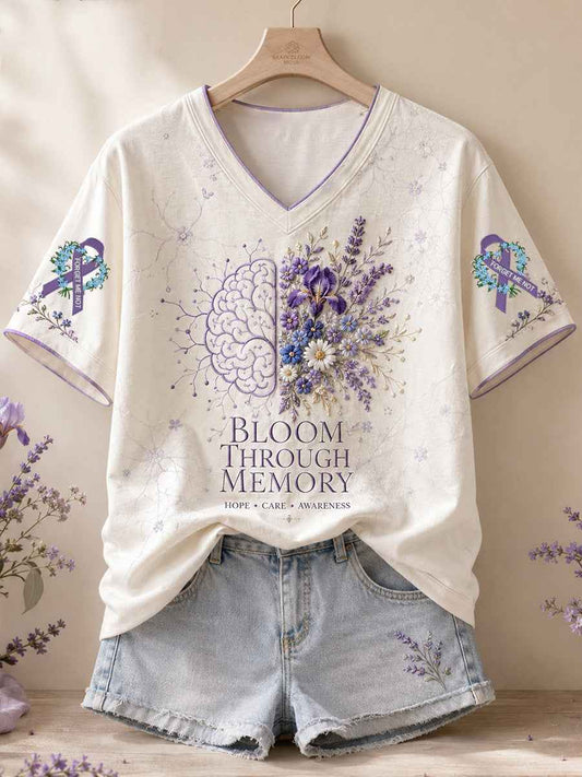 Women's Alzheimer's Awareness Floral Art Printed T-shirt