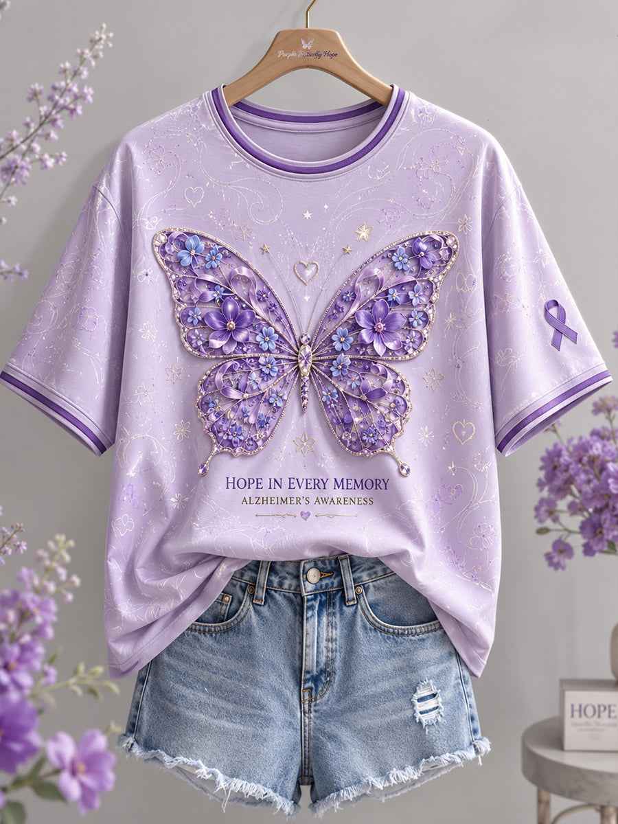 Women's Alzheimer's Awareness Floral Art Printed T-shirt