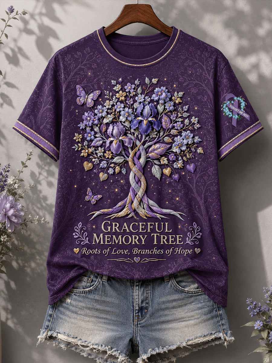 Women's Alzheimer's Awareness Floral Art Printed T-shirt