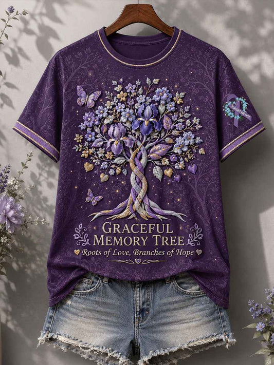 Women's Alzheimer's Awareness Floral Art Printed T-shirt