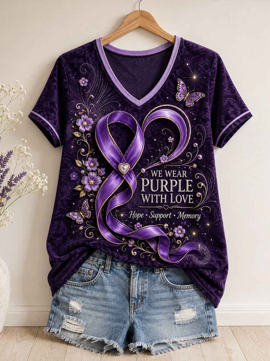Women's Alzheimer's Awareness Floral Art Printed T-shirt